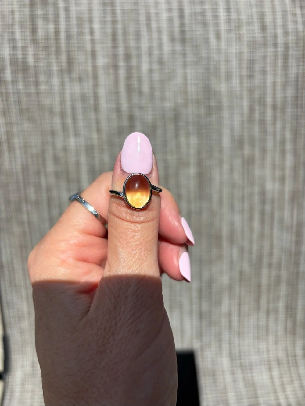 Sterling Silver Adjustable Oval Citrine Ring-Size 6.5 to 8.5